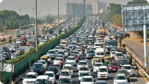 Traffic congestion on New Rohtak Road due to construction