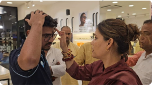 Nazia Elahi Khan applies tilak on Lenskart staff during dress code controversy